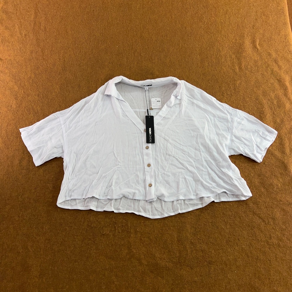 Fashion Nova Womens Large White Greece Fantasy Button Down Crop Top NWT